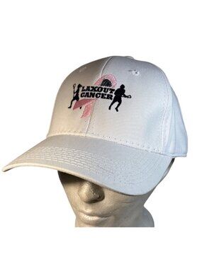 Lax Out Cancer Hat White Pink Adjustable Cap Pink Ribbon Embroidery The Game NEW